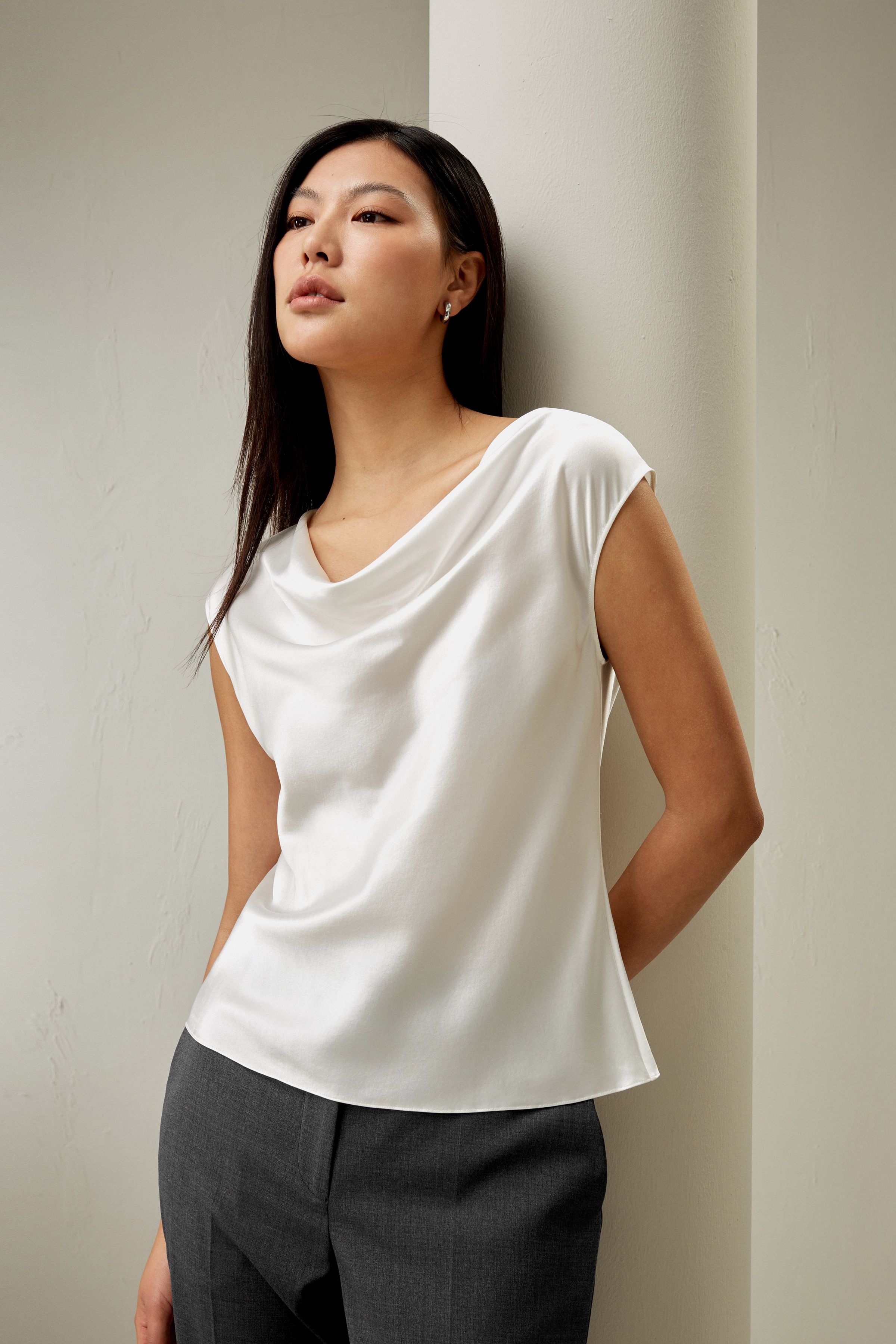 Silk Charmeuse Cowl Neck Top