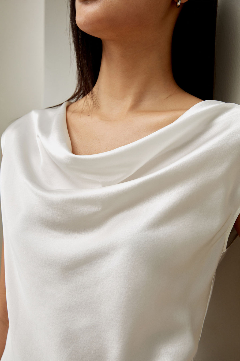Silk Charmeuse Cowl Neck Top