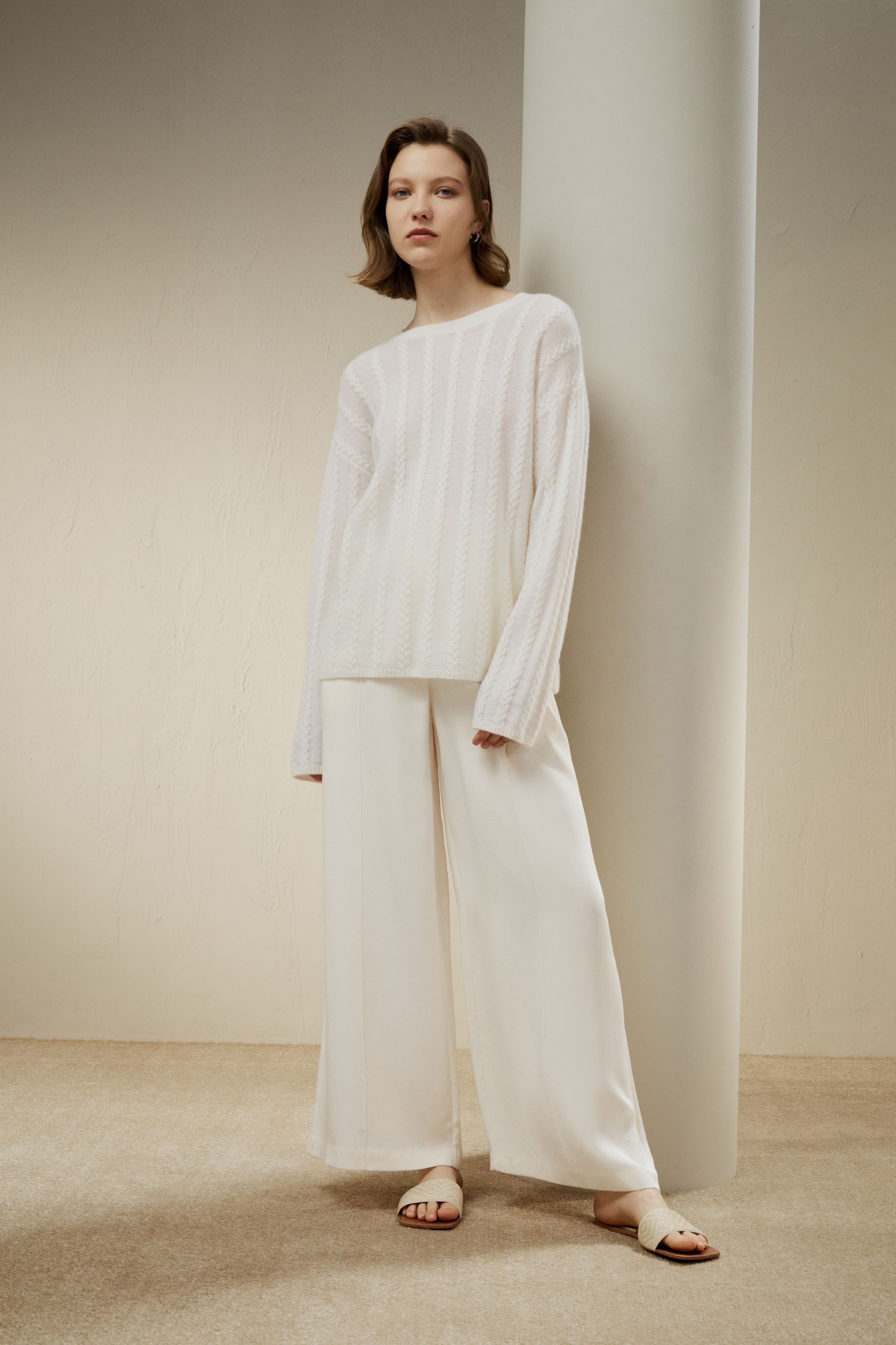 Semi-Sheer Cable-knit Cashmere Sweater